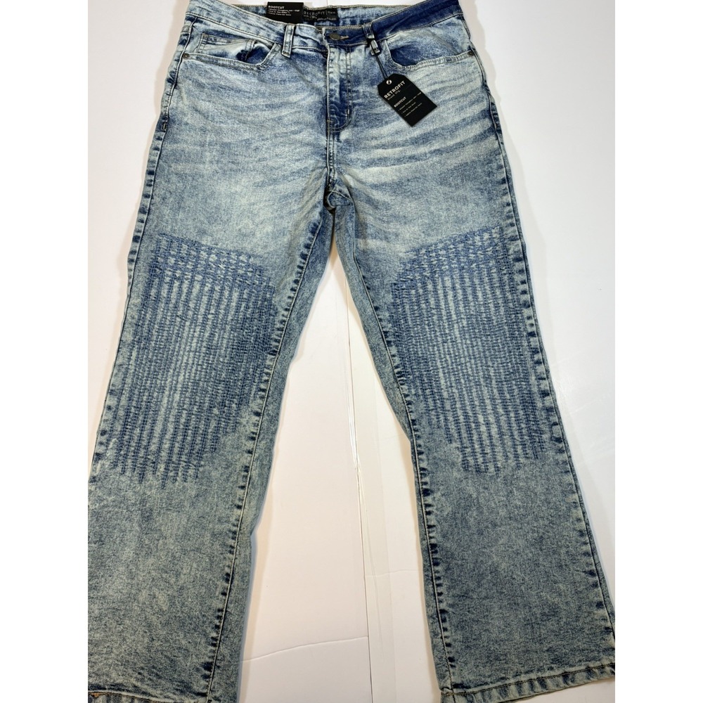 Retrofit Bootcut Jeans Men's Size 32x30 Aqua Wash Acid Wash Distressed Stretch